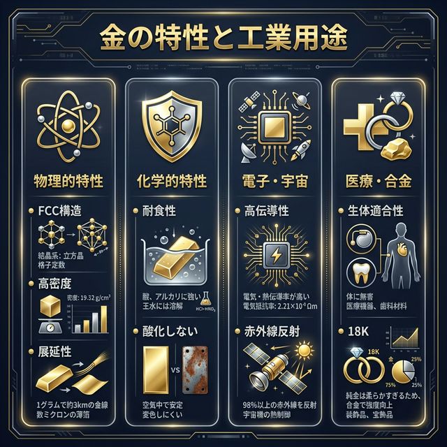 金の物理特性・工業用途イメージ