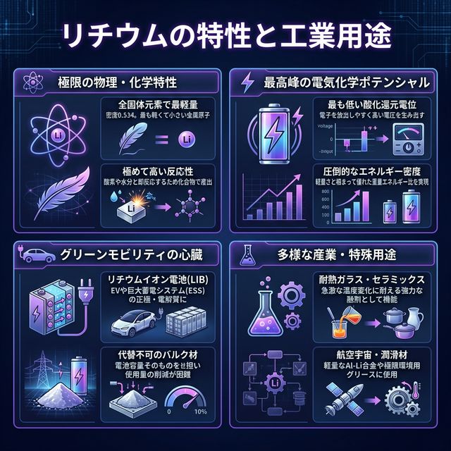 リチウムの物理特性・工業用途イメージ