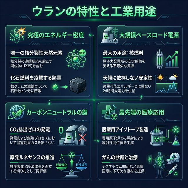 ウランの物理特性・工業用途イメージ